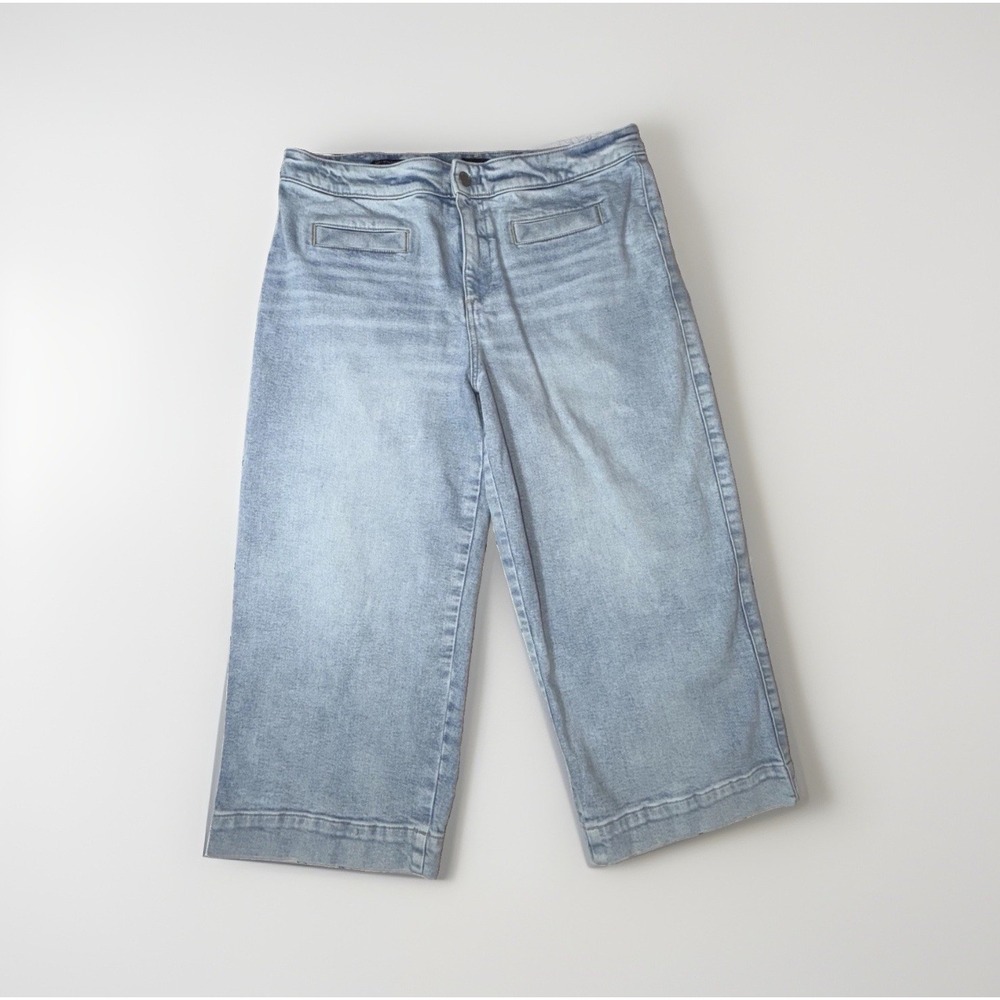 Talbots High Rise Wide Leg Crop Denim Jeans Womens 14P Blue Rhodes Light Wash